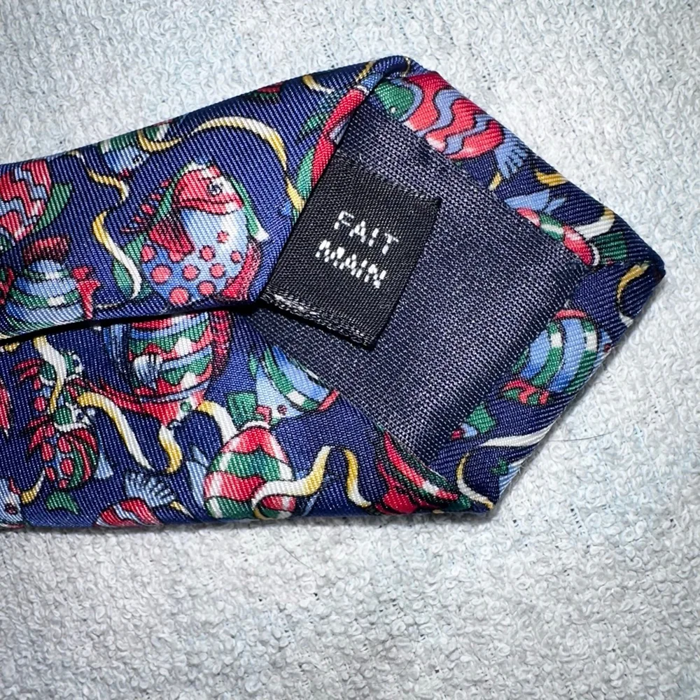 NWOT Men’s Alain Figaret Fish Nautical Theme Hand Made Necktie Paris France